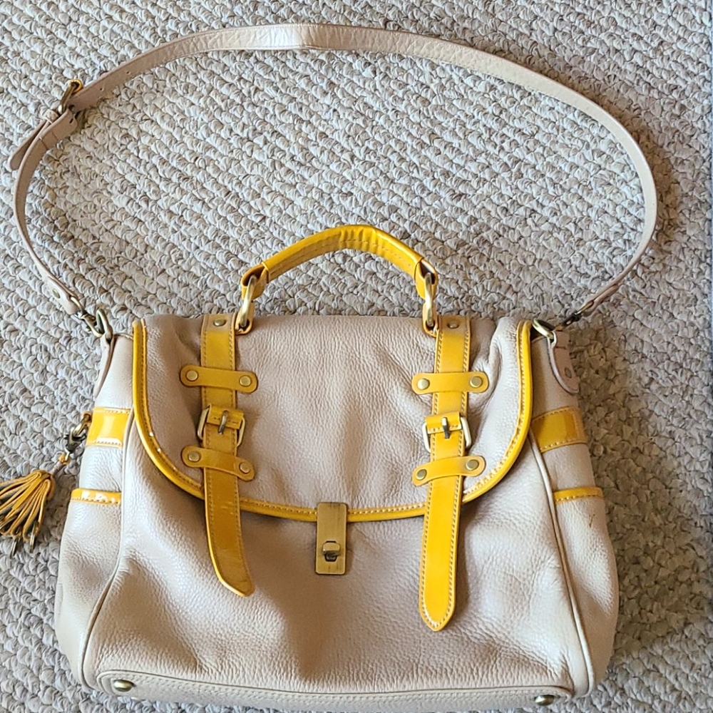 Taupe and yellow satchel